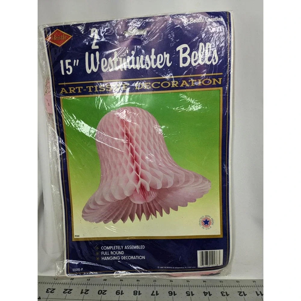 Beistle 12 Foot Leaf Garland 55628 Pink White Lot of 8 and 15‎ Inch Bell